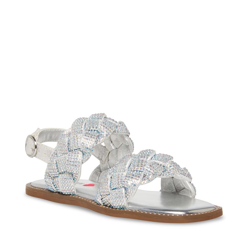 Silver Steve Madden Jnewbie Kids' Flat Sandals | PH 9584TQY